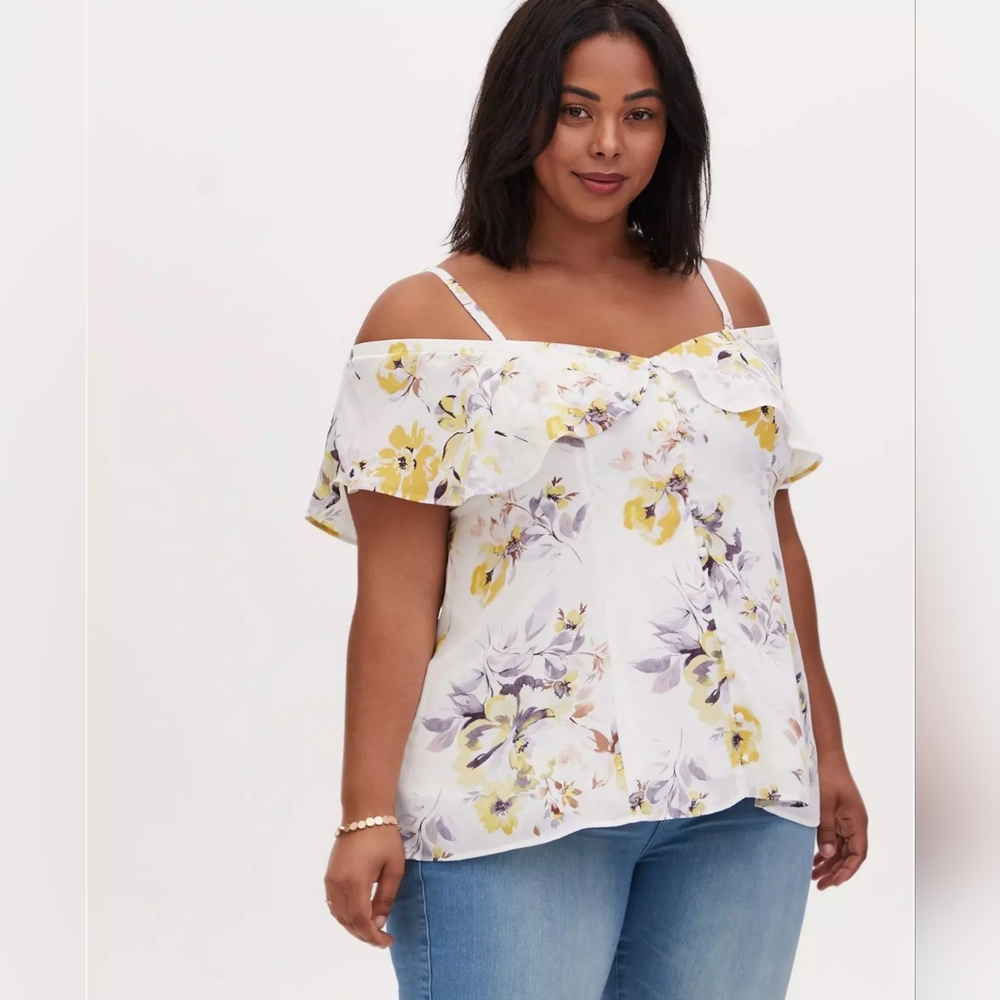 TORRID Floral Fluttery Cold Shoulder Top